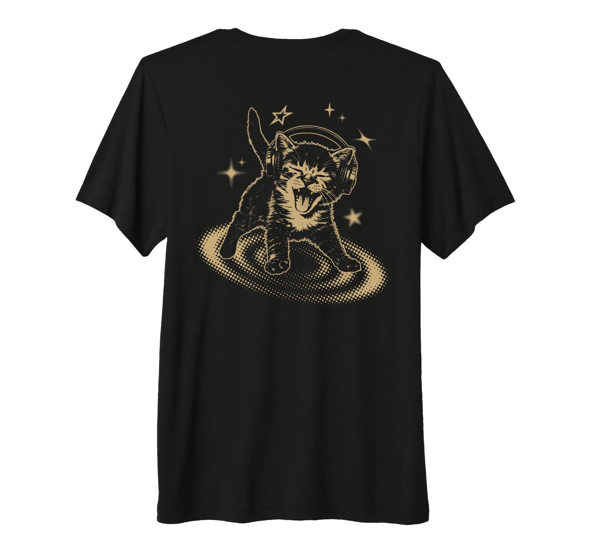 90S Y2K Cat Headphones Stars Silly T-Shirt - Custom Art Print for Adults - T-Shirt, Sweatshirt, Hoodie