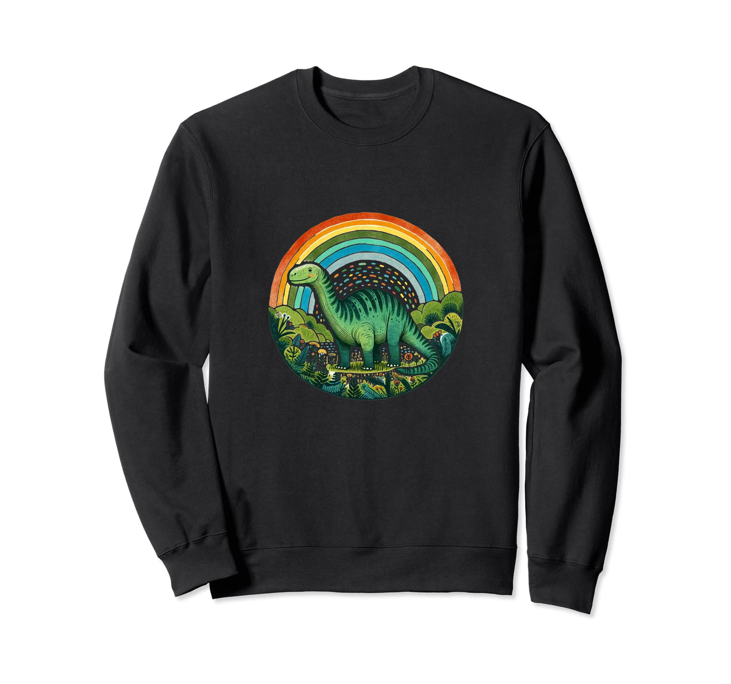 Dinosaur Art Green Rainbow Sweatshirt - Unique Graphic for Adults - T-Shirt, Sweatshirt, Hoodie
