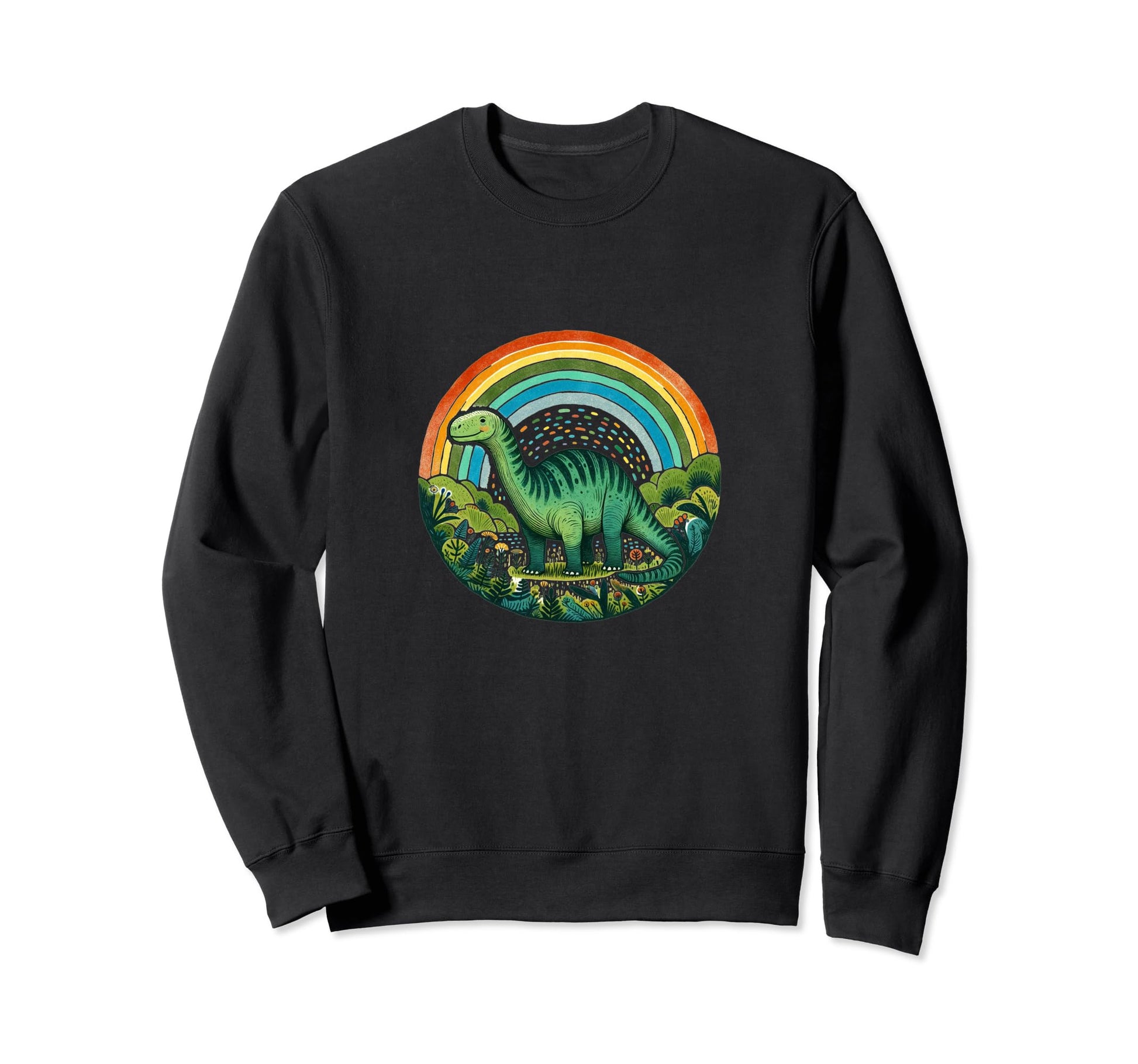 Dinosaur Art Green Rainbow Sweatshirt - Unique Graphic for Adults - T-Shirt, Sweatshirt, Hoodie