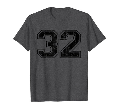 Number 32 Varsity Distressed Sport Team T-Shirt - Trendy Graphic Men Women - T-Shirt, Sweatshirt, Hoodie