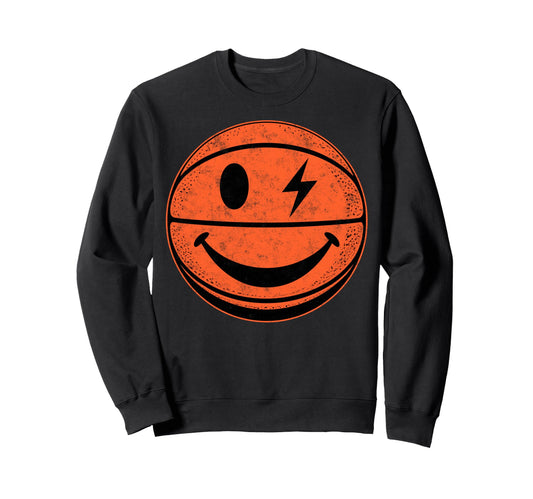 Smile Face Basketball Ball Sweatshirt - Minimalist Print for Adults - T-Shirt, Sweatshirt, Hoodie