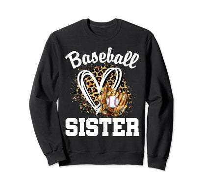 Baseball Sister Leopard Heart Game Sweatshirt - Trendy Graphic for Adults - T-Shirt, Sweatshirt, Hoodie