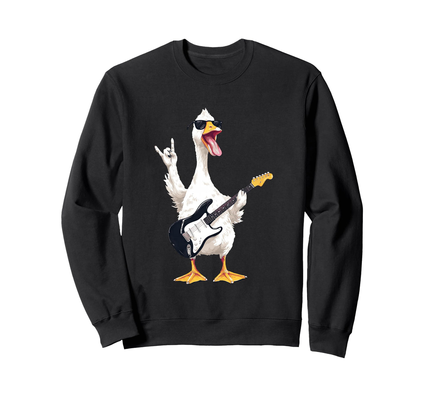 Funny Rock Duck Cartoon Guitar Sweatshirt - Custom Art Print Men Women - T-Shirt, Sweatshirt, Hoodie