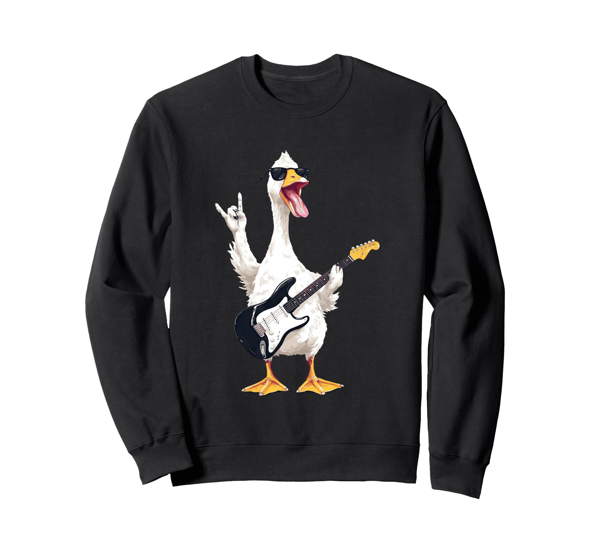 Funny Rock Duck Cartoon Guitar Sweatshirt - Custom Art Print Men Women - T-Shirt, Sweatshirt, Hoodie