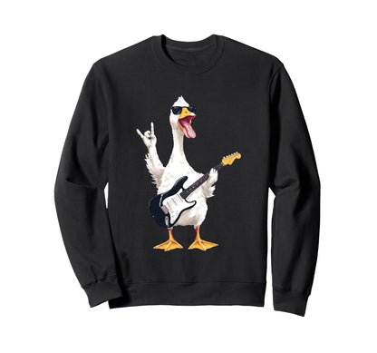 Funny Rock Duck Cartoon Guitar Sweatshirt - Custom Art Print Men Women - T-Shirt, Sweatshirt, Hoodie
