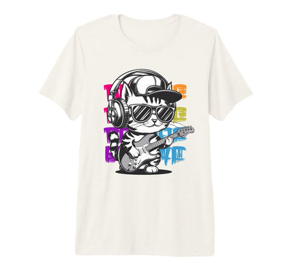 Hip Hop Cat Headphones Electric T-Shirt - Aesthetic Graphic for Adults - T-Shirt, Sweatshirt, Hoodie