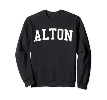 Alton Tx Distressed White Varsity Sweatshirt - Minimalist Print for Adults - T-Shirt, Sweatshirt, Hoodie