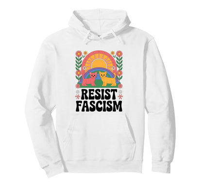 Cats Resist Fascism Groovy Rainbow No Hoodie - Custom Art Print Unisex - T-Shirt, Sweatshirt, Hoodie