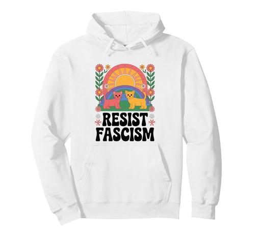 Cats Resist Fascism Groovy Rainbow No Hoodie - Custom Art Print Unisex - T-Shirt, Sweatshirt, Hoodie