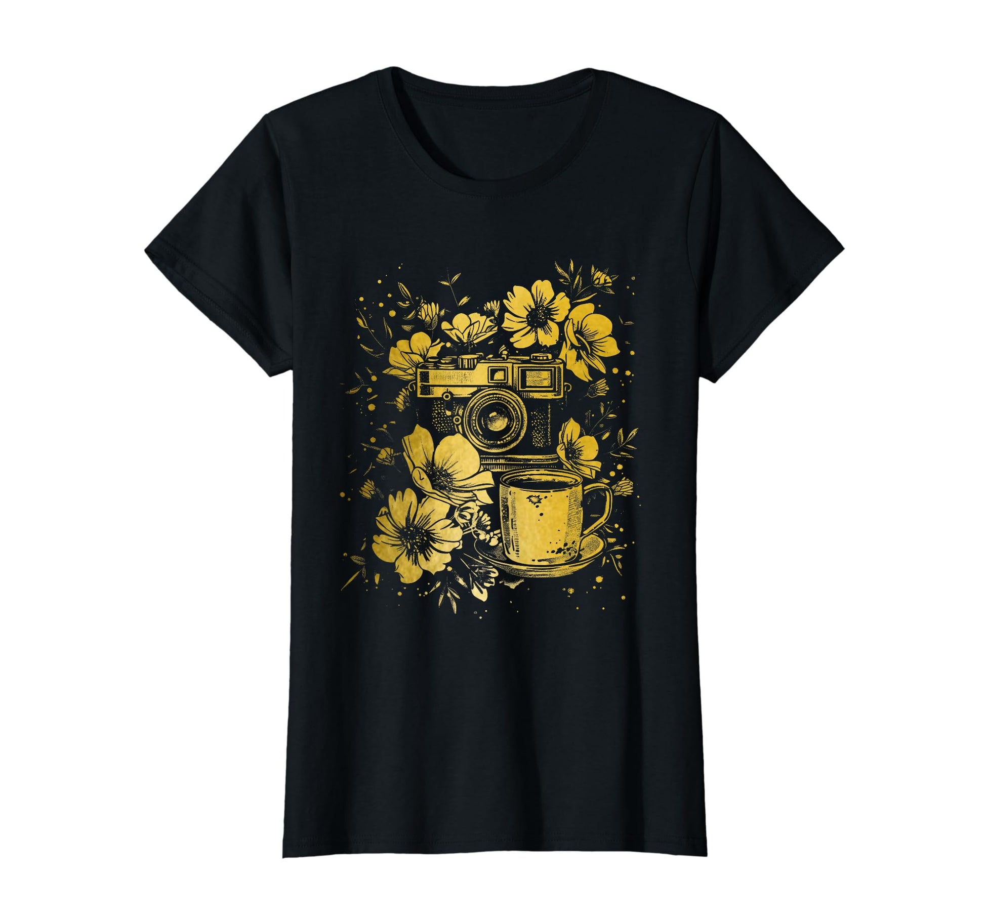 Photographer Coffee Camera Flowers T-Shirt - Novelty Apparel for Adults - T-Shirt, Sweatshirt, Hoodie