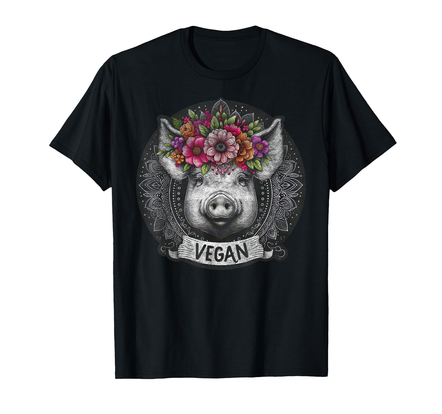 Pig Flowers Vegan Boho Hippie T-Shirt - Novelty Apparel Unisex - T-Shirt, Sweatshirt, Hoodie