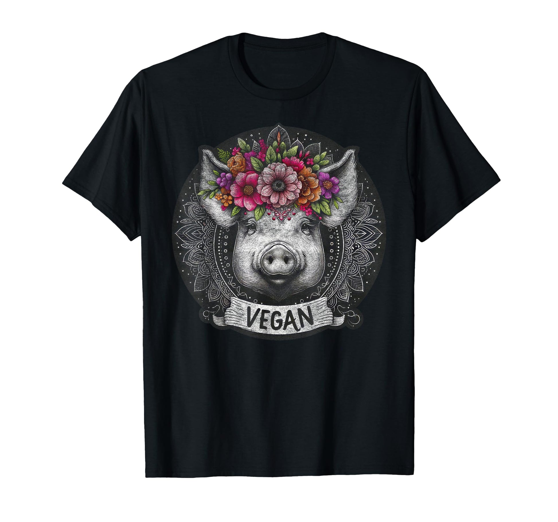 Pig Flowers Vegan Boho Hippie T-Shirt - Novelty Apparel Unisex - T-Shirt, Sweatshirt, Hoodie