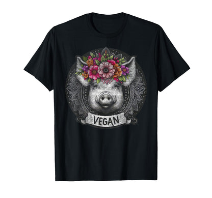 Pig Flowers Vegan Boho Hippie T-Shirt - Novelty Apparel Unisex - T-Shirt, Sweatshirt, Hoodie