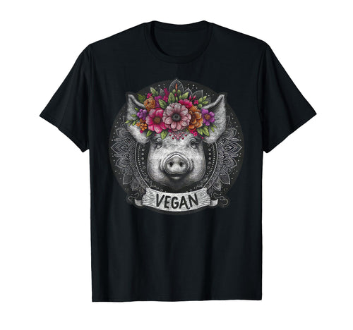 Pig Flowers Vegan Boho Hippie T-Shirt - Novelty Apparel Unisex - T-Shirt, Sweatshirt, Hoodie