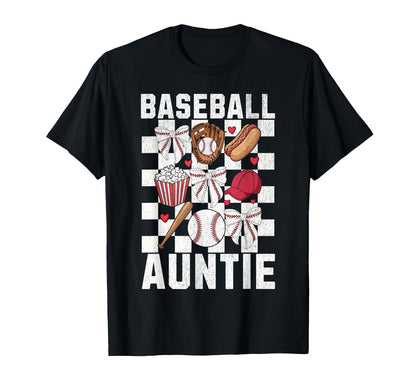 Baseball Aunt Coquette Bow Checkered T-Shirt - Minimalist Print Men Women - T-Shirt, Sweatshirt, Hoodie
