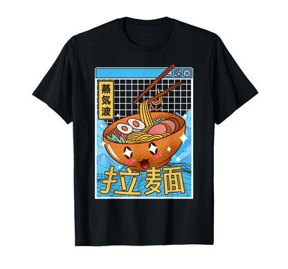 Ramen Noodles Bowl Kawaii Grid Vaporwave T-Shirt - Minimalist Print Unisex - T-Shirt, Sweatshirt, Hoodie