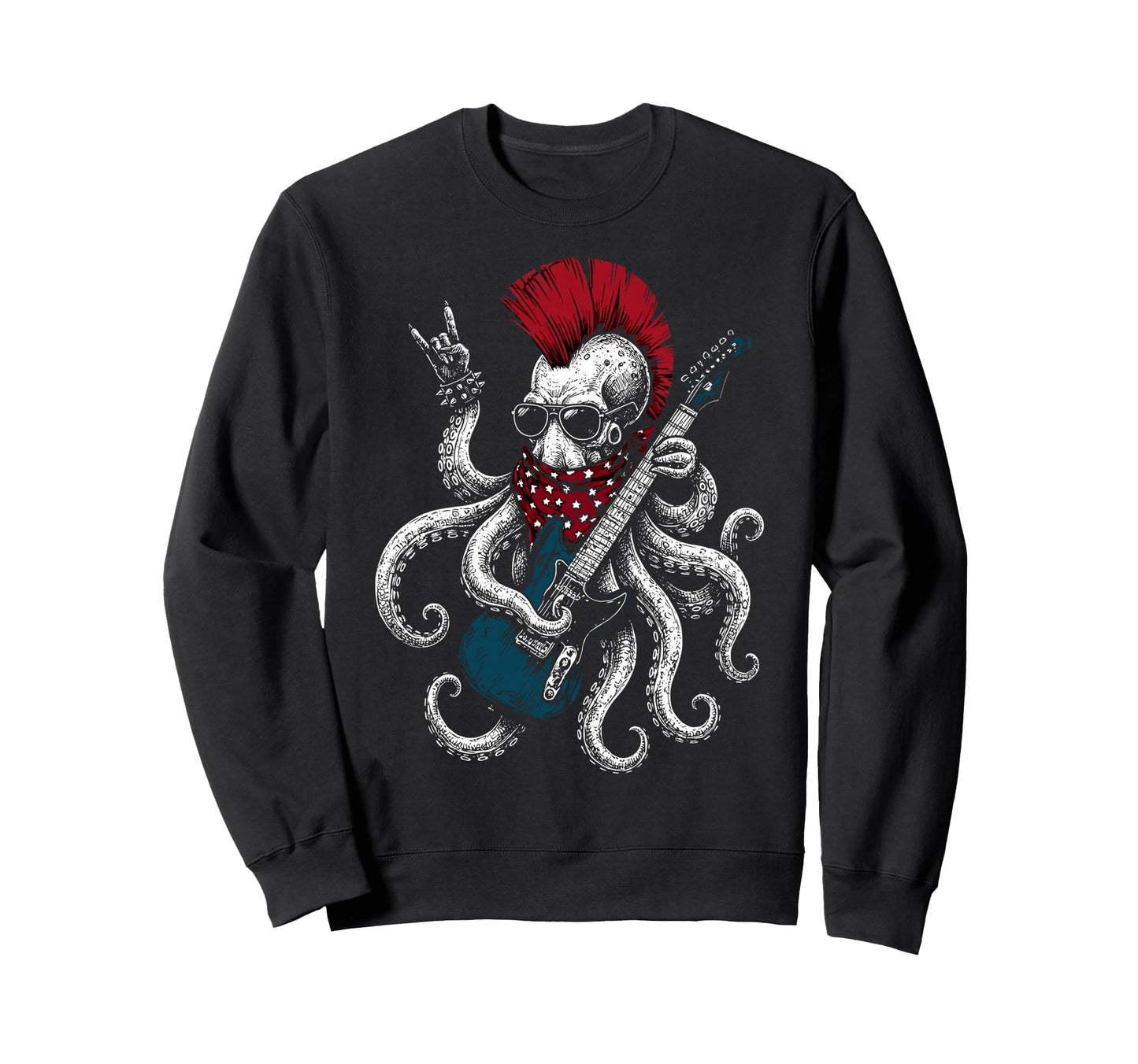 Funny Octopus Playing Guitar Sweatshirt - Casual Everyday Wear Men Women - T-Shirt, Sweatshirt, Hoodie
