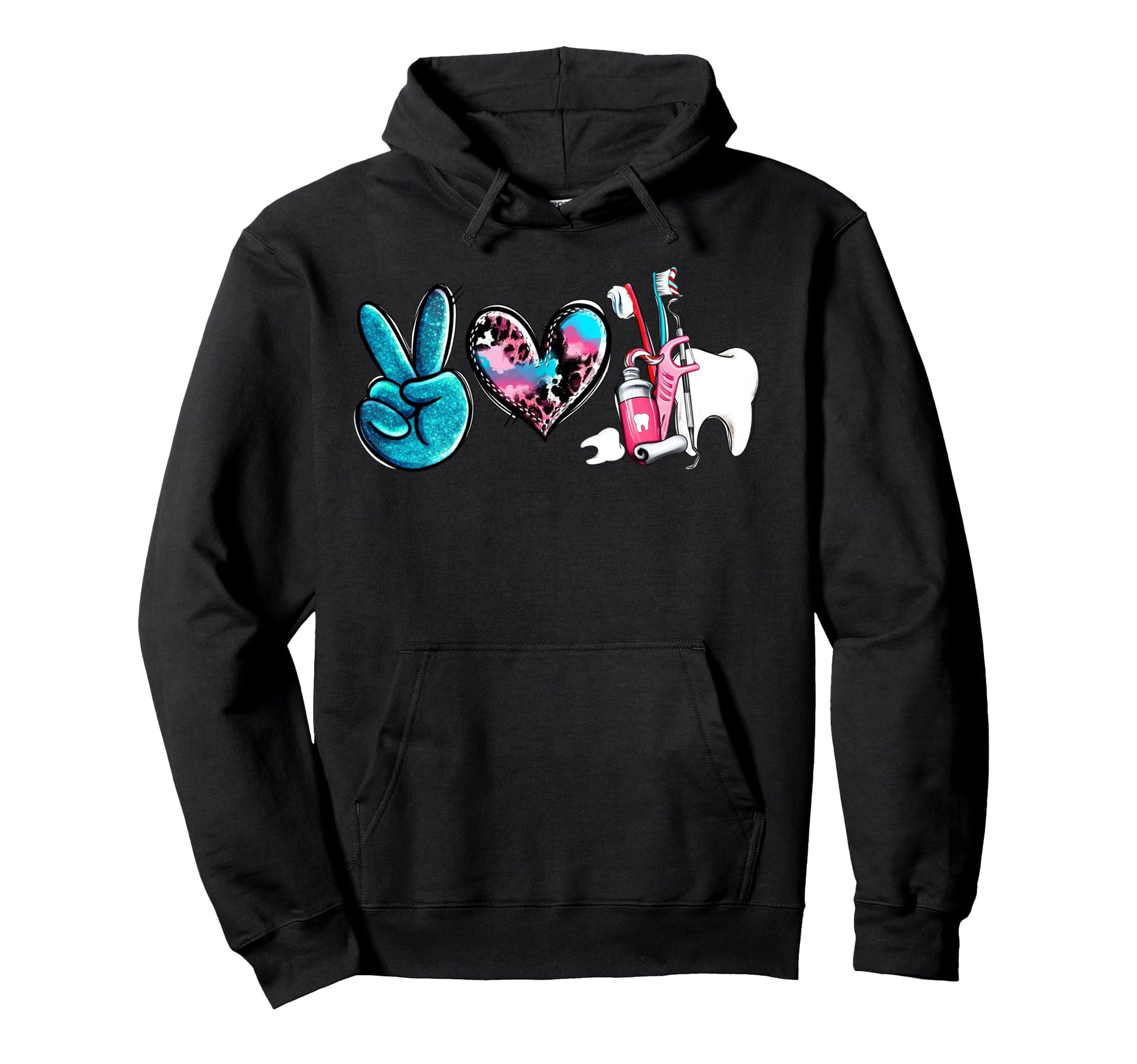 Western Peace Love Dentist Dental Hoodie - Casual Everyday Wear Men Women - T-Shirt, Sweatshirt, Hoodie