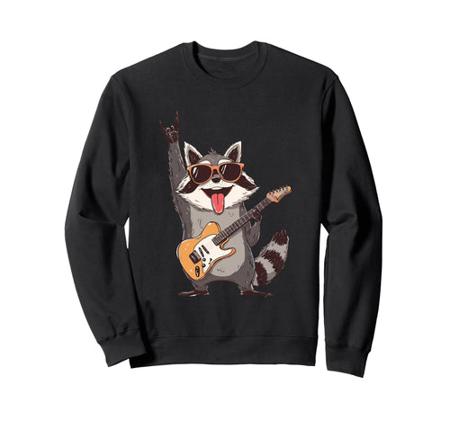 Rocking Raccoon Musician Electric Sweatshirt - Minimalist Print Unisex - T-Shirt, Sweatshirt, Hoodie