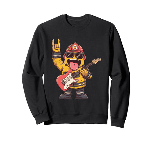 Funny Cartoon Firefighter Guitar Sweatshirt - Custom Art Print Men Women - T-Shirt, Sweatshirt, Hoodie