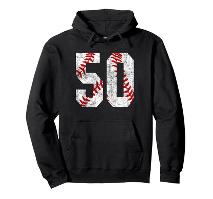Distressed Baseball Number 50 Jersey Hoodie - Custom Art Print Unisex - T-Shirt, Sweatshirt, Hoodie