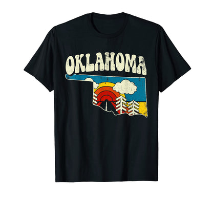 Oklahoma State Rainbow Hippie 70S Map T-Shirt - Streetwear Style for Adults - T-Shirt, Sweatshirt, Hoodie