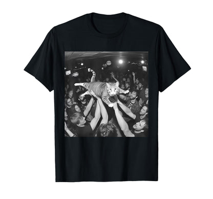 Funny Cat Crowdsurfing Concert Meme Rock T-Shirt - Unique Graphic Unisex - T-Shirt, Sweatshirt, Hoodie