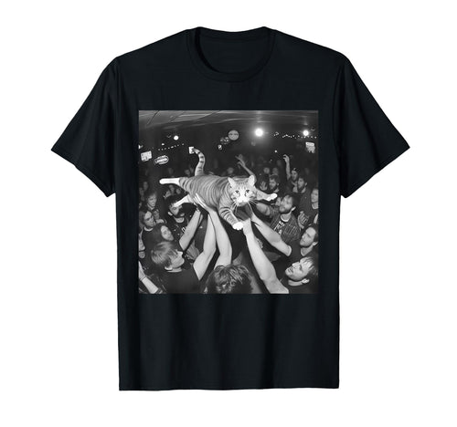 Funny Cat Crowdsurfing Concert Meme Rock T-Shirt - Unique Graphic Unisex - T-Shirt, Sweatshirt, Hoodie