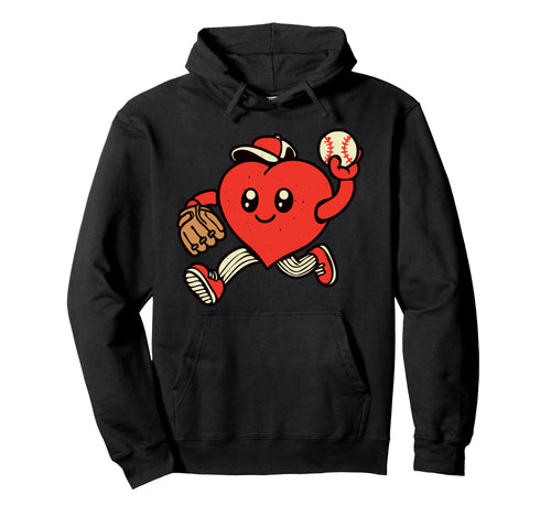 Valentines Day Heart Baseball Pitcher Player Hoodie - Graphic Print Unisex - T-Shirt, Sweatshirt, Hoodie