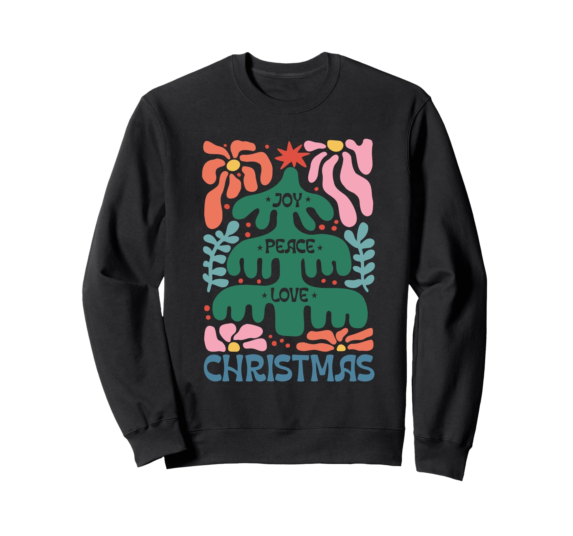 Joy Peace Love Boho Holiday Tree Sweatshirt - Minimalist Print Men Women - T-Shirt, Sweatshirt, Hoodie