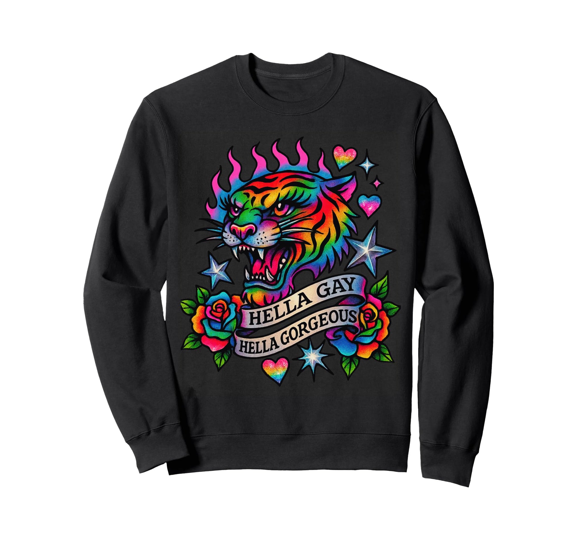 Hella Gay Gorgeous Rainbow Tiger Sweatshirt - Aesthetic Graphic Unisex - T-Shirt, Sweatshirt, Hoodie