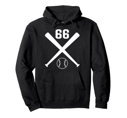 Baseball Softball Number 66 Hoodie - Fun Novelty Design for Adults - T-Shirt, Sweatshirt, Hoodie