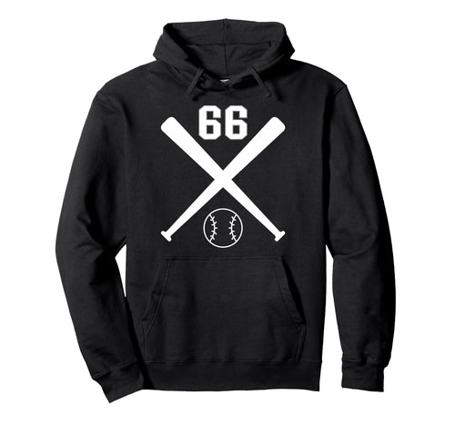 Baseball Softball Number 66 Hoodie - Fun Novelty Design for Adults - T-Shirt, Sweatshirt, Hoodie