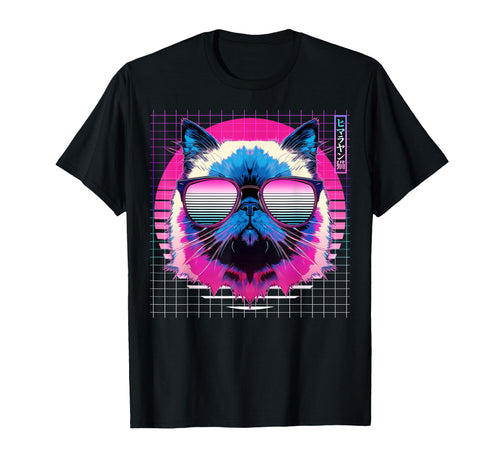 Himalayan Sunglasses Cat Vaporwave T-Shirt - Fun Novelty Design Men Women - T-Shirt, Sweatshirt, Hoodie