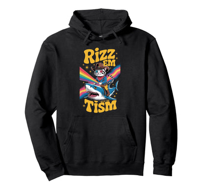 Cowboy Cat Riding Shark Rainbow Hoodie - Custom Art Print Unisex - T-Shirt, Sweatshirt, Hoodie