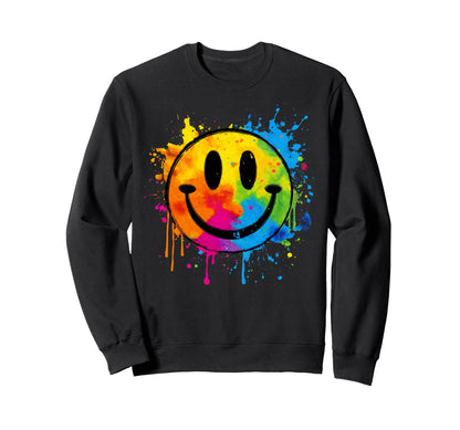 Paint Splash Happy Smile Face 70S Sweatshirt - Trendy Graphic for Adults - T-Shirt, Sweatshirt, Hoodie