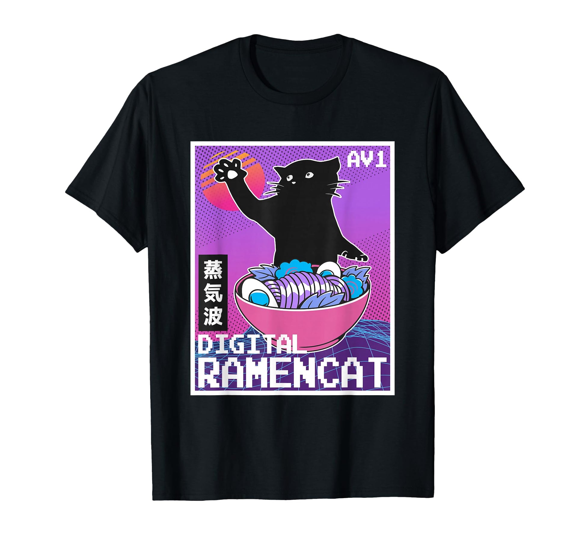 Digital Ramencat 90S Synthwave Vaporwave T-Shirt - Minimalist Print Unisex - T-Shirt, Sweatshirt, Hoodie