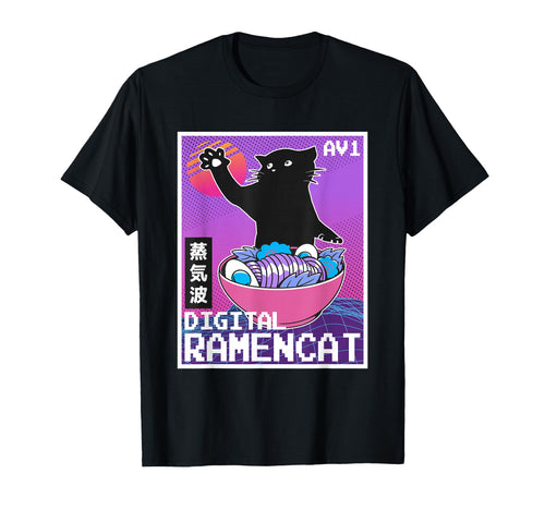 Digital Ramencat 90S Synthwave Vaporwave T-Shirt - Minimalist Print Unisex - T-Shirt, Sweatshirt, Hoodie