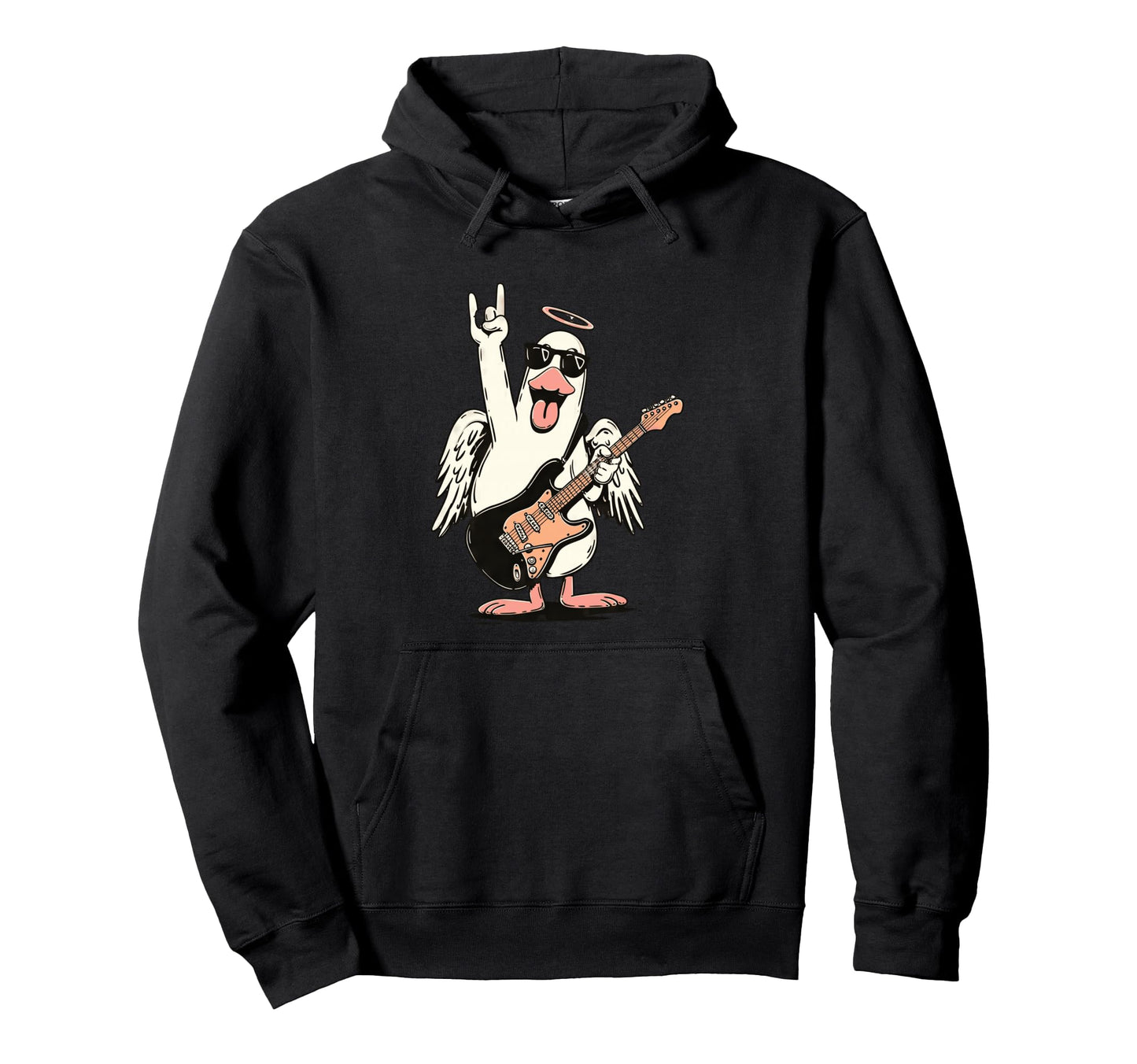 Funny Rock Duck Guitar Player Bird Hoodie - Trendy Graphic Unisex - T-Shirt, Sweatshirt, Hoodie