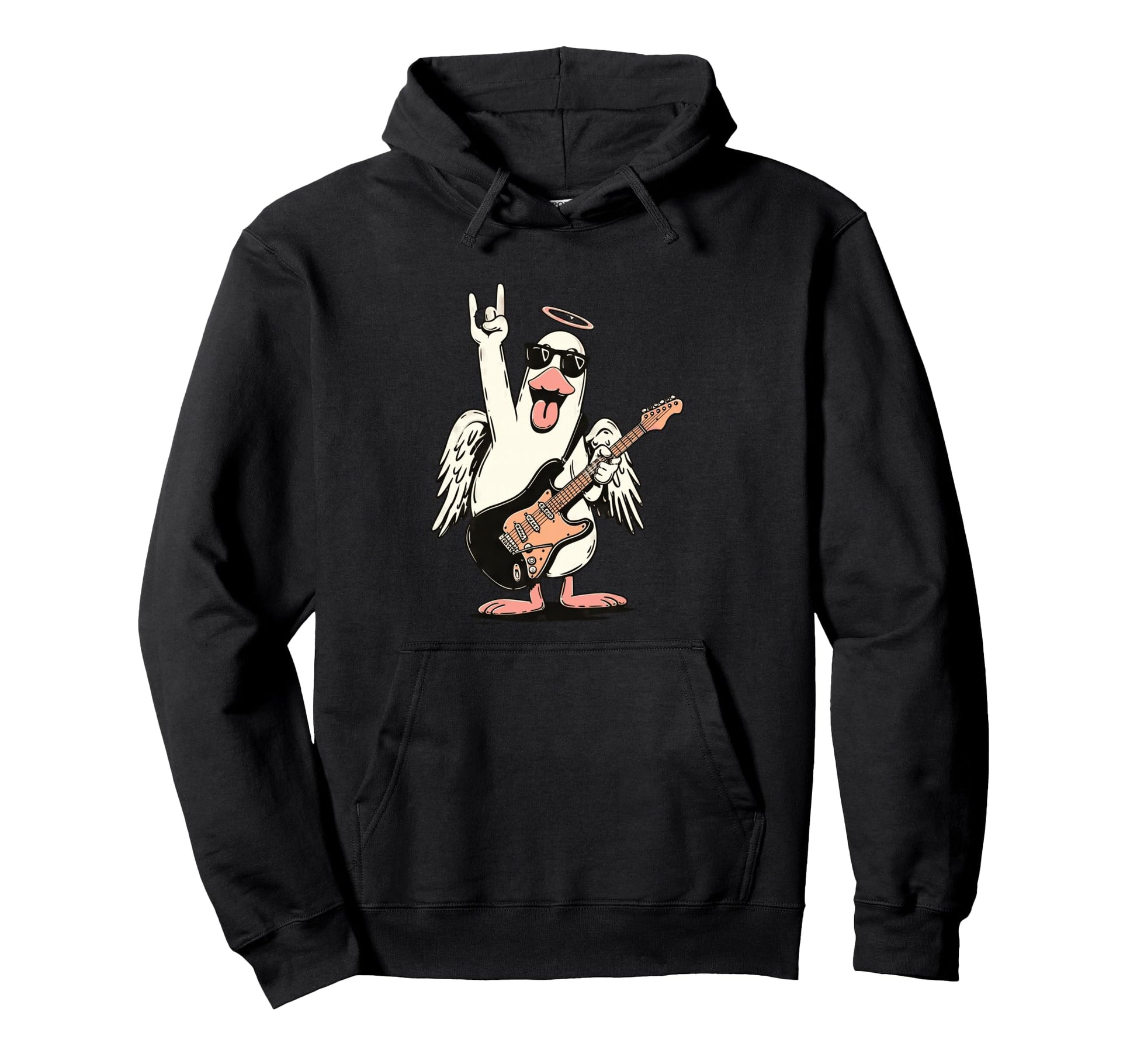 Funny Rock Duck Guitar Player Bird Hoodie - Trendy Graphic Unisex - T-Shirt, Sweatshirt, Hoodie