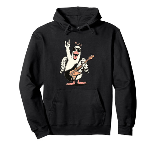 Funny Rock Duck Guitar Player Bird Hoodie - Trendy Graphic Unisex - T-Shirt, Sweatshirt, Hoodie