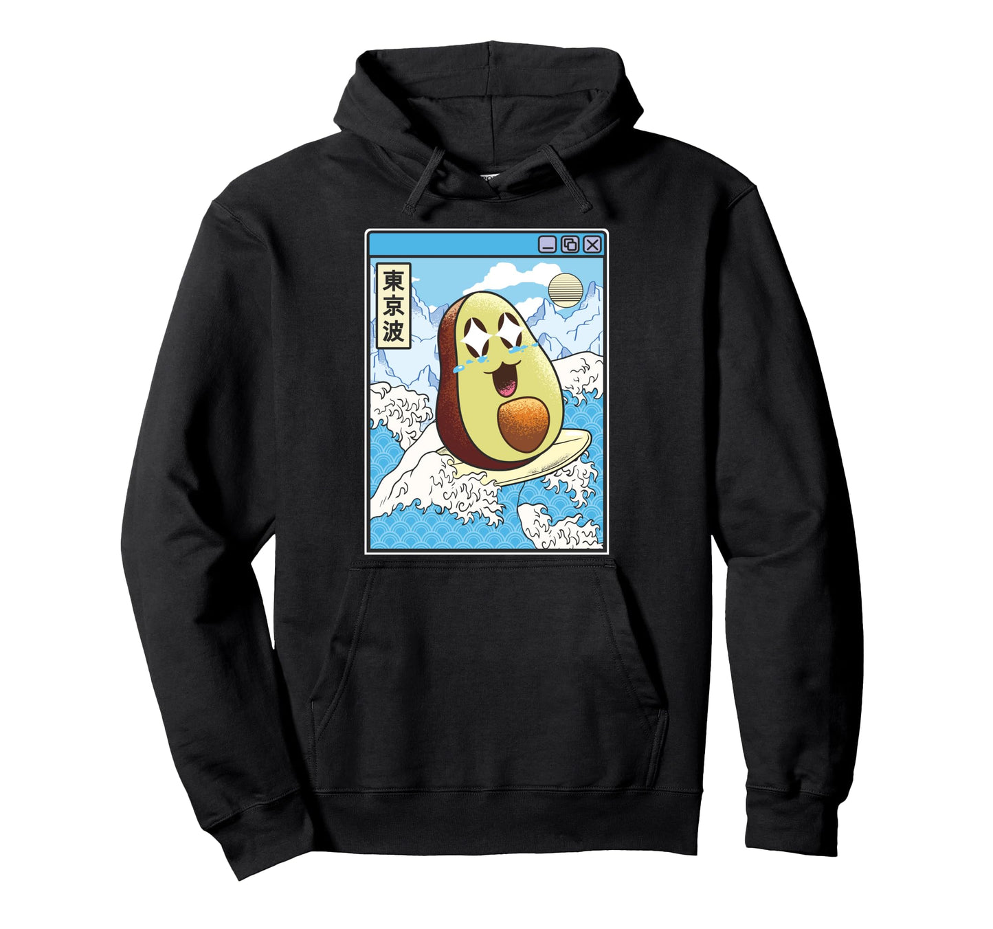 Happy Avocado Surfing Japanese Waves Hoodie - Aesthetic Graphic Men Women - T-Shirt, Sweatshirt, Hoodie