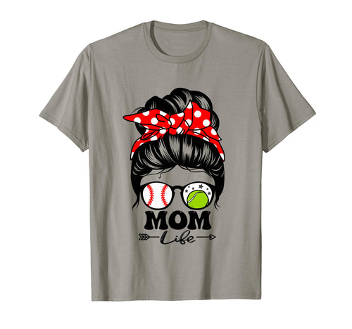 Mom Life Messy Bun Hair Funny Baseball T-Shirt - Trendy Graphic Men Women - T-Shirt, Sweatshirt, Hoodie