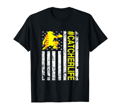 Softball Catcher Catcher Life Usa T-Shirt - Custom Art Print Men Women - T-Shirt, Sweatshirt, Hoodie