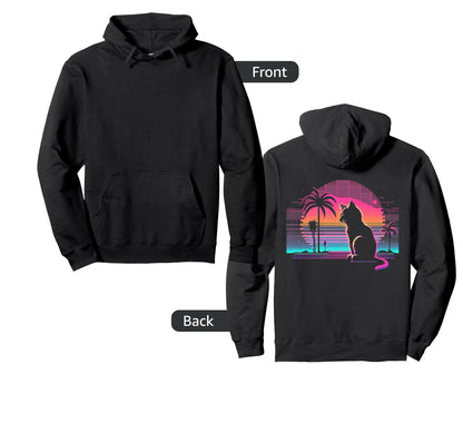 Cat Vaporwave Retrowave Aesthetic Hoodie - Fun Novelty Design Men Women - T-Shirt, Sweatshirt, Hoodie