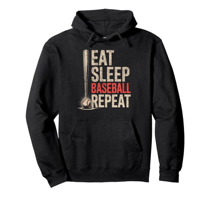 Eat Sleep Baseball Repeat Player Coach Hoodie - Aesthetic Graphic Unisex - T-Shirt, Sweatshirt, Hoodie