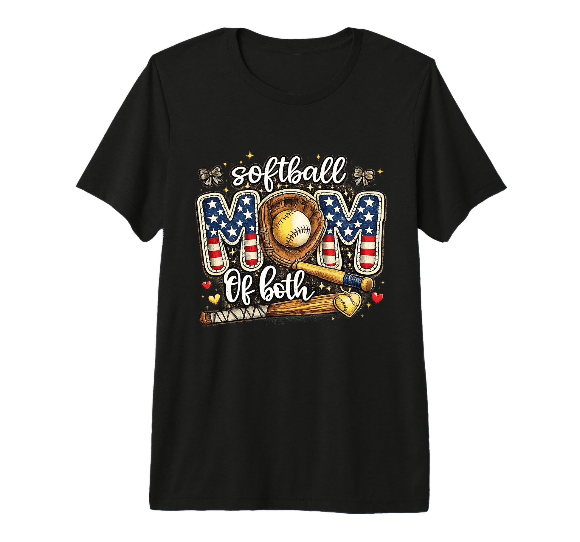 Softball Mom Both American Flag 4Th July T-Shirt - Unique Graphic Unisex - T-Shirt, Sweatshirt, Hoodie