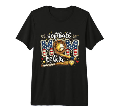 Softball Mom Both American Flag 4Th July T-Shirt - Unique Graphic Unisex - T-Shirt, Sweatshirt, Hoodie