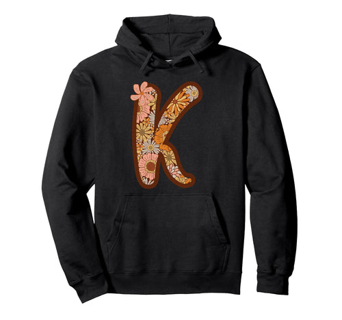 Letter K Initial Floral Monogram Boho Hoodie - Graphic Print for Adults - T-Shirt, Sweatshirt, Hoodie