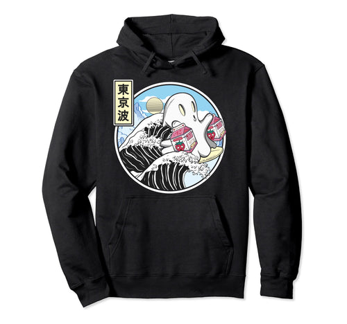 Surfing Ghost Strawberry Milk Hoodie - Custom Art Print for Adults - T-Shirt, Sweatshirt, Hoodie
